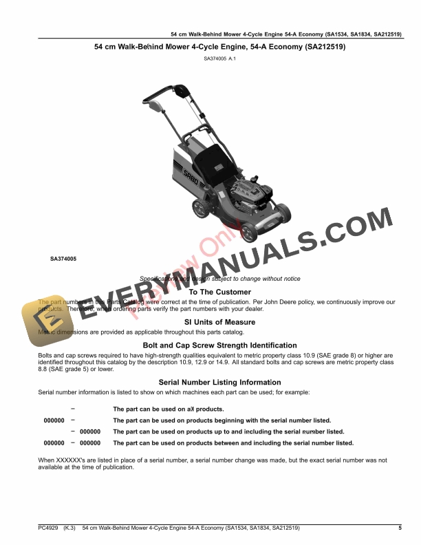 John Deere 54 cm Walk-Behind Mower 4-Cycle Engine 54 Parts Catalog PC4929 31MAR21 6 John Deere 54 cm Walk-Behind Mower 4-Cycle Engine 54 Parts Catalog PC4929 31MAR21-5