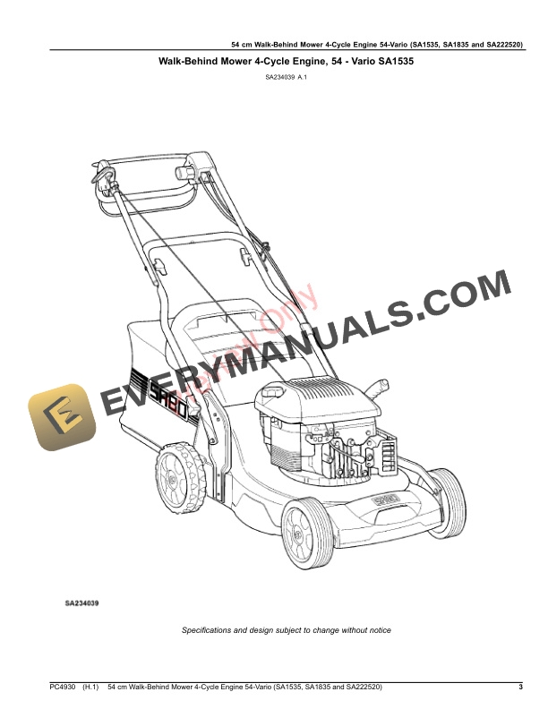 John Deere 54 cm Walk-Behind Mower 4-Cycle Engine 54 Parts Catalog PC4930 30MAR21-3