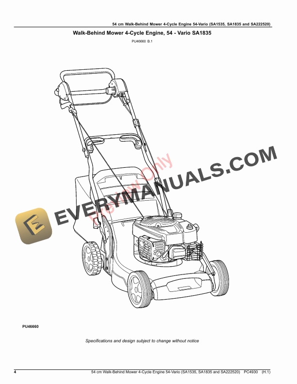 John Deere 54 cm Walk-Behind Mower 4-Cycle Engine 54 Parts Catalog PC4930 30MAR21-4