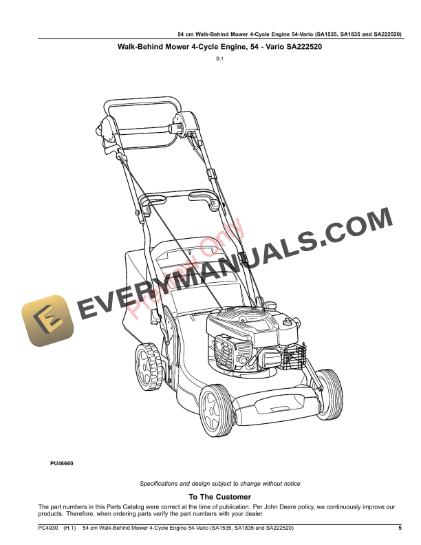 John Deere 54 cm Walk-Behind Mower 4-Cycle Engine 54 Parts Catalog PC4930 30MAR21-5