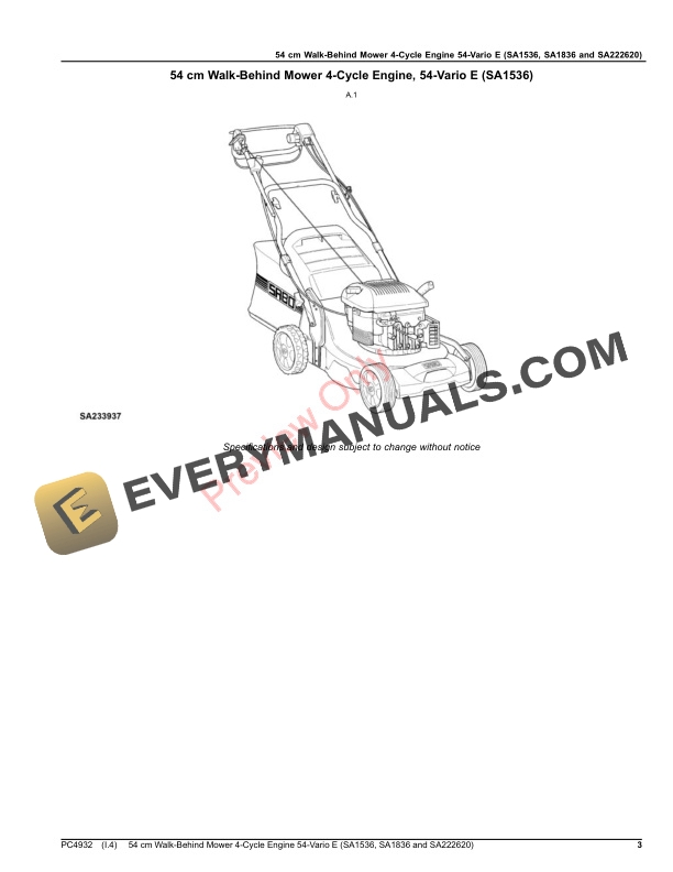 John Deere 54 cm Walk-Behind Mower 4-Cycle Engine 54 Parts Catalog PC4932 21SEP20 4 John Deere 54 cm Walk-Behind Mower 4-Cycle Engine 54 Parts Catalog PC4932 21SEP20-3
