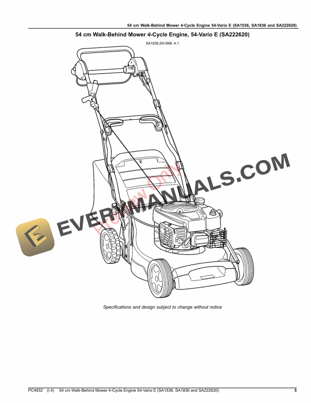 John Deere 54 cm Walk-Behind Mower 4-Cycle Engine 54 Parts Catalog PC4932 21SEP20 6 John Deere 54 cm Walk-Behind Mower 4-Cycle Engine 54 Parts Catalog PC4932 21SEP20-5