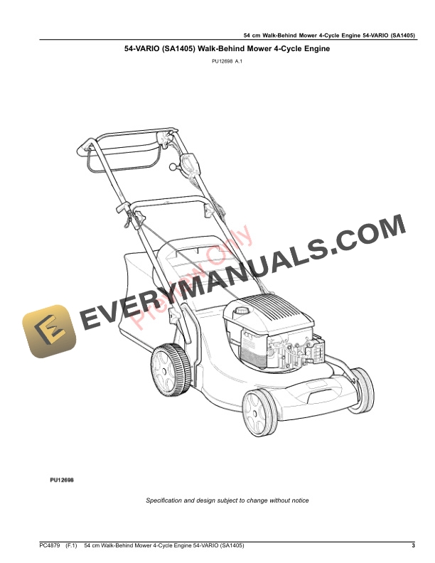 John Deere 54 cm Walk-Behind Mower 4-Cycle Engine 54-VARIO (SA1405) Parts Catalog PC4879 26OCT16 4 John Deere 54 cm Walk-Behind Mower 4-Cycle Engine 54-VARIO (SA1405) Parts Catalog PC4879 26OCT16-3