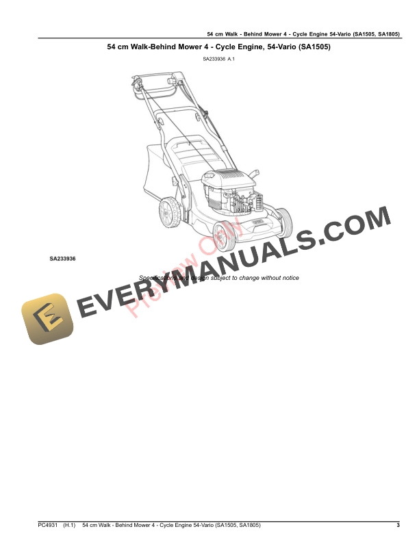 John Deere 54 cm Walk - Behind Mower 4 - Cycle Engine54 Parts Catalog PC4931 05JUL20 4 John Deere 54 cm Walk – Behind Mower 4 – Cycle Engine54 Parts Catalog PC4931 05JUL20-3