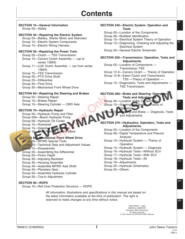 John Deere 5403, 5600, 5605, 5700, 5705 Tractor Technical Manual TM4812 31MAR04 5 John Deere 5403 5600 5605 5700 5705 Tractor Technical Manual TM4812 31MAR04 3
