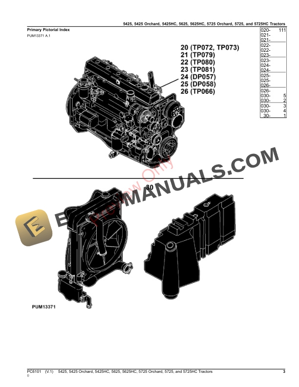 John Deere 5425, 5425 Orchard, 5425HC, 5625, 5625HC, 5725, 5725 Orchard and 5725HC Tractors Parts Catalog PC6101 08SEP23 4 John Deere 5425, 5425 Orchard, 5425HC, 5625, 5625HC, 5725, 5725 Orchard and 5725HC Tractors Parts Catalog PC6101 08SEP23-3