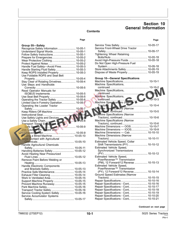 John Deere 5425, 5625, 5725 Narrow, Orchard and HC Tractors Technical Manual TM6032 27SEP12 7 John Deere 5425 5625 5725 Narrow Orchard and HC Tractors Technical Manual TM6032 27SEP12 5