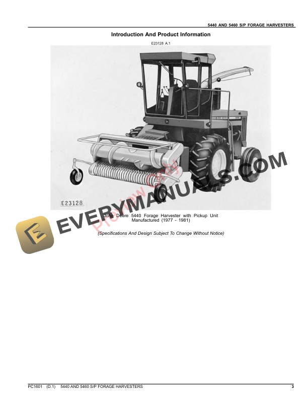 John Deere 5440 AND 5460 SELF-PROPELLED FORAGE HARVESTERS Parts Catalog PC1601 26AUG23 4 John Deere 5440 AND 5460 SELF-PROPELLED FORAGE HARVESTERS Parts Catalog PC1601 26AUG23-3