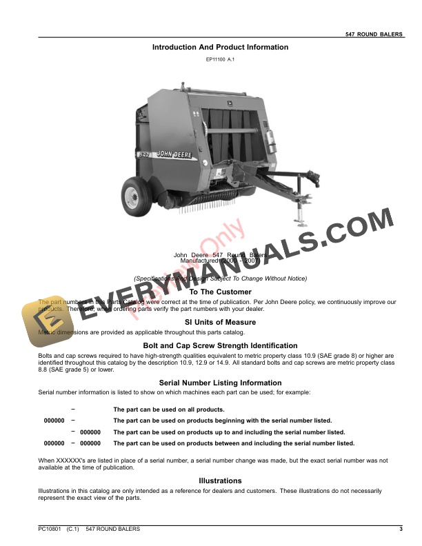 John Deere 547 ROUND BALERS Parts Catalog PC10801 29JUN23 3