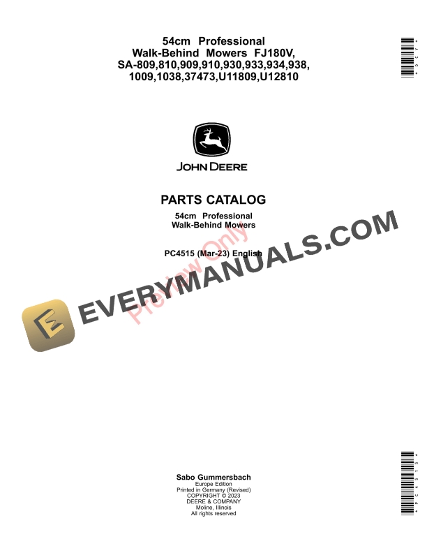 John Deere 54cm Professional Walk-Behind Mowers FJ180V