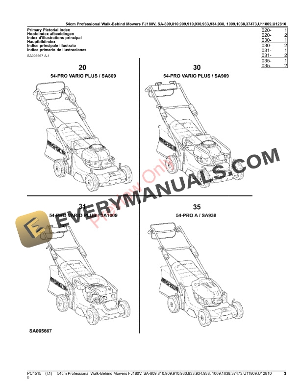 John Deere 54cm Professional Walk-Behind Mowers FJ180V,SA809,SA810,SA909,SA910,SA930,SA933,SA934,SA938,SA100 Parts Catalog PC4515 21MAR23-3
