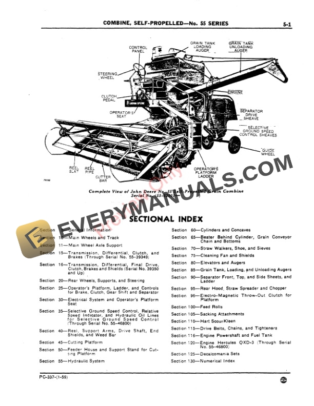 John Deere 55 Combine (000000-057000) Parts Catalog PC337 01JAN59-3