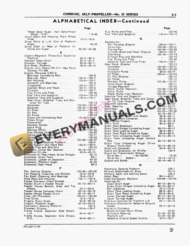 John Deere 55 Combine (000000-057000) Parts Catalog PC337 01JAN59-5
