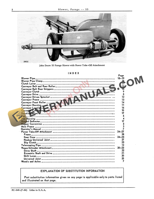 John Deere 55 Forage Blower Parts Catalog PC548 01JUL62-4