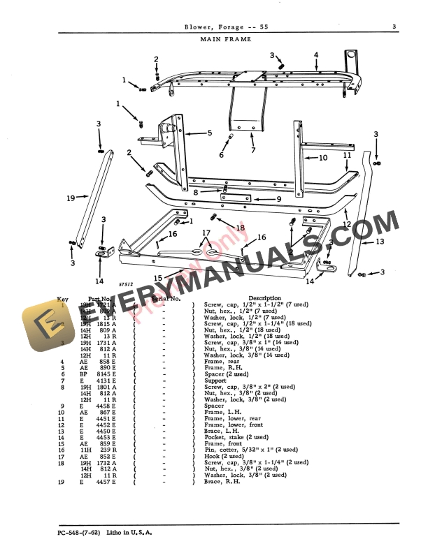 John Deere 55 Forage Blower Parts Catalog PC548 01JUL62-5