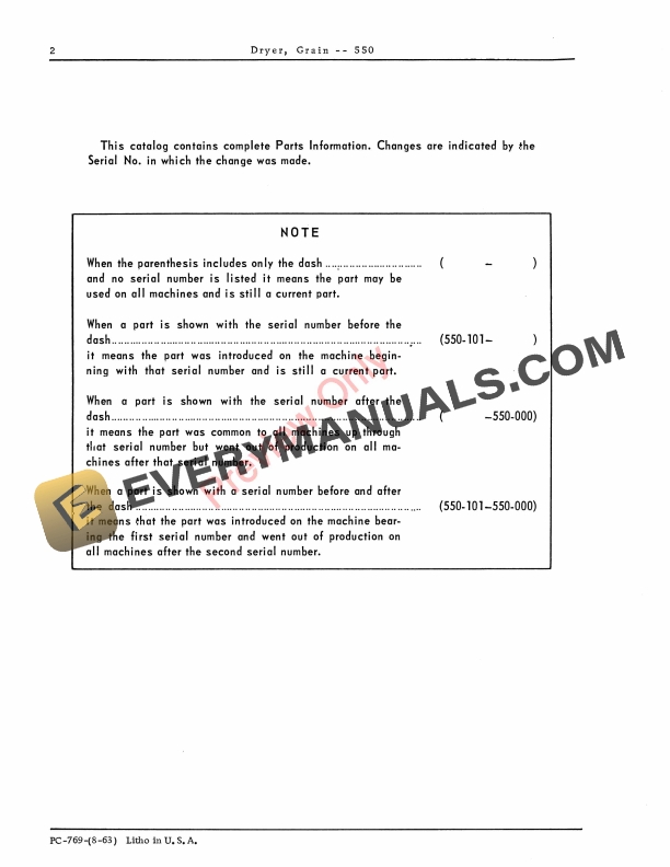John Deere 550 Grain Dryer Parts Catalog PC769 01AUG63-4