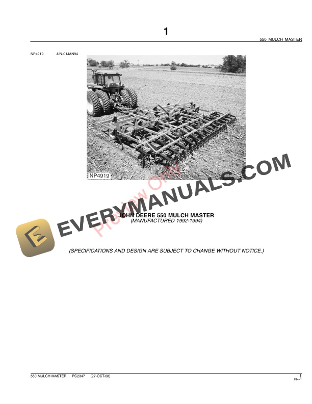 John Deere 550 Mulch Master Parts Catalog PC2347 09JUN11-3