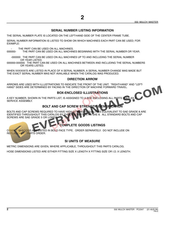 John Deere 550 Mulch Master Parts Catalog PC2347 09JUN11-4