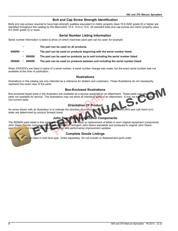 John Deere 550 and 570 Manure Spreaders Parts Catalog PC2313 28DEC18-4