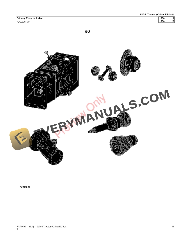 John Deere 5505B Tractor Parts Catalog PC11492 19JUL21 5
