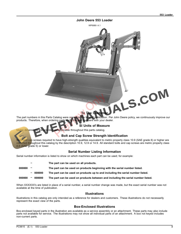 John Deere 553 Loader Parts Catalog PC9815 29MAR23-3