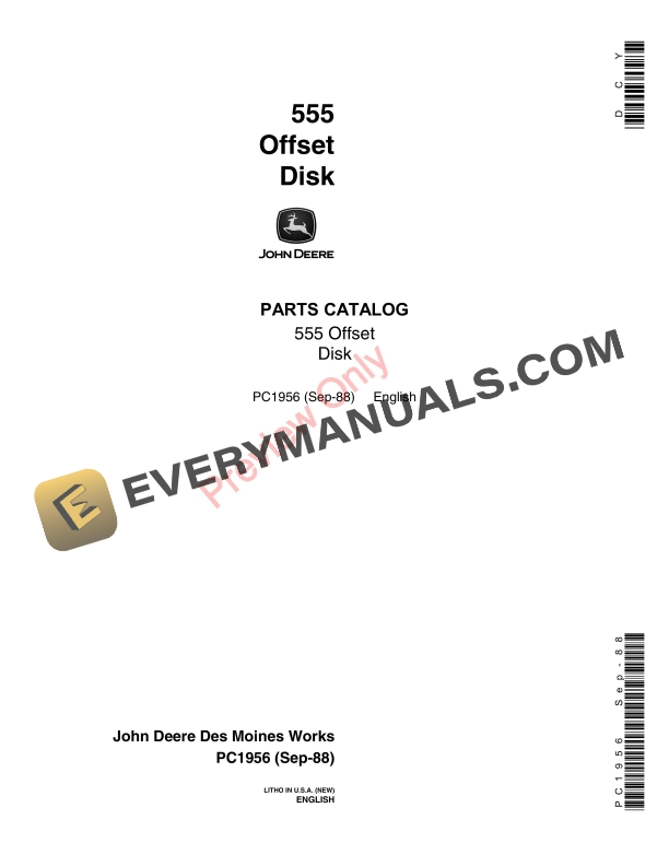 John Deere 555 Offset Disk Parts Catalog PC1956 21SEP88-1
