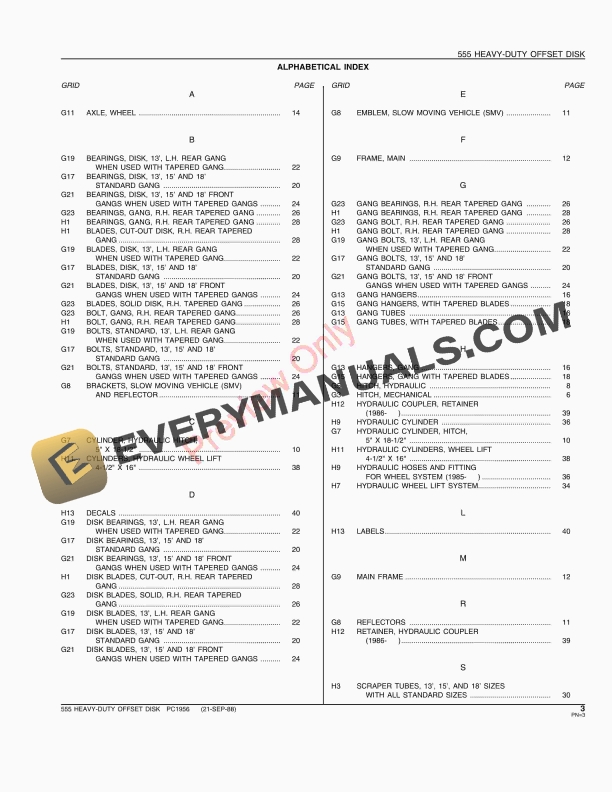 John Deere 555 Offset Disk Parts Catalog PC1956 21SEP88-5