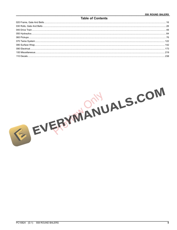 John Deere 558 ROUND BALERS Parts Catalog PC10824 24AUG23 5