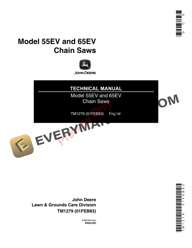 John Deere 55EV and 65EV CHAIN SAW Technical Manual TM1279 01FEB83-1