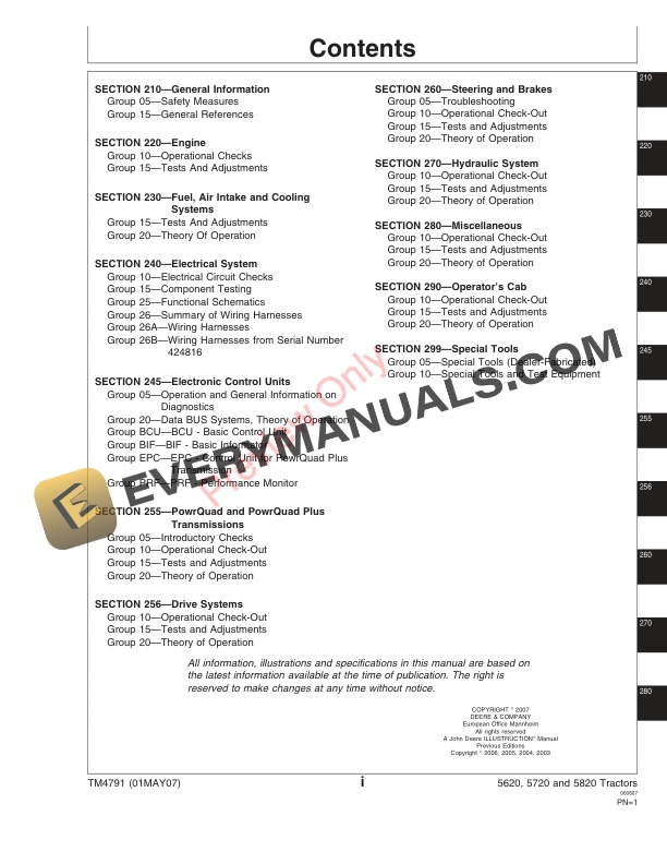 John Deere 5620 5720 5820 Tractor Technical Manual TM4791 01MAY07 3