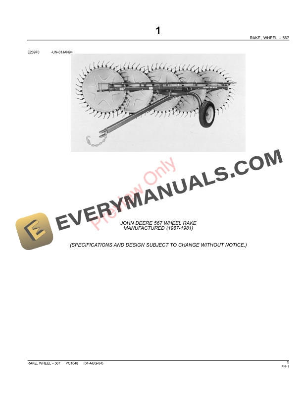 John Deere 567 Wheel Rake Parts Catalog PC1048 09MAY11 3