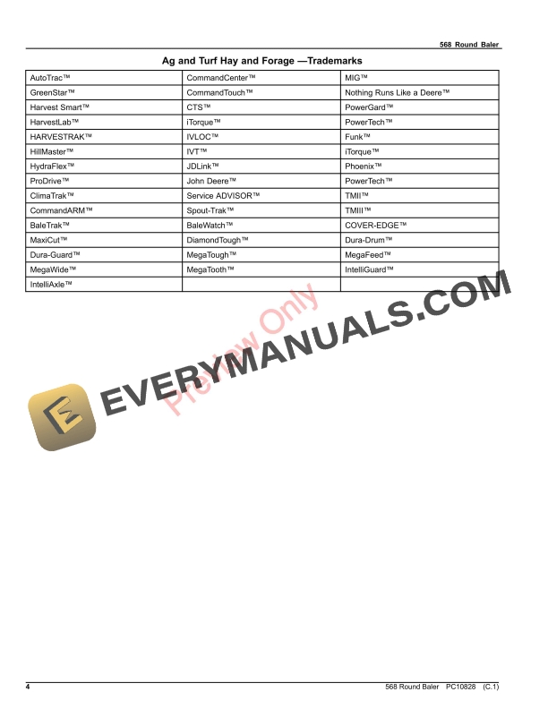 John Deere 568 Round Baler Parts Catalog PC10828 20AUG23 5 John Deere 568 Round Baler Parts Catalog PC10828 20AUG23 4