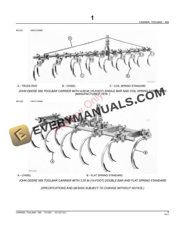 John Deere 569 Carrier Toolbar Parts Catalog PC1587 31MAY11-3