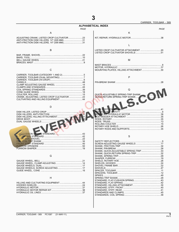John Deere 569 Carrier Toolbar Parts Catalog PC1587 31MAY11-5