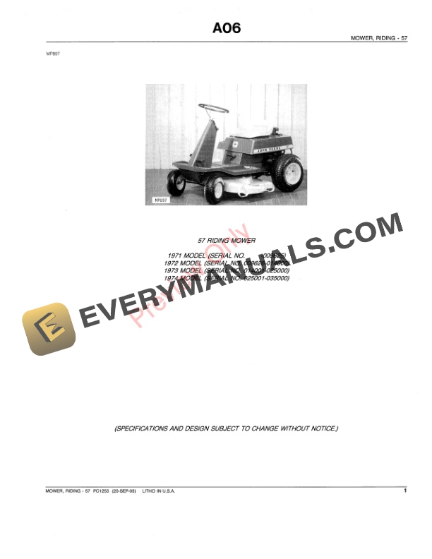 John Deere 57 Riding Mower Parts Catalog PC1253 20SEP93-3