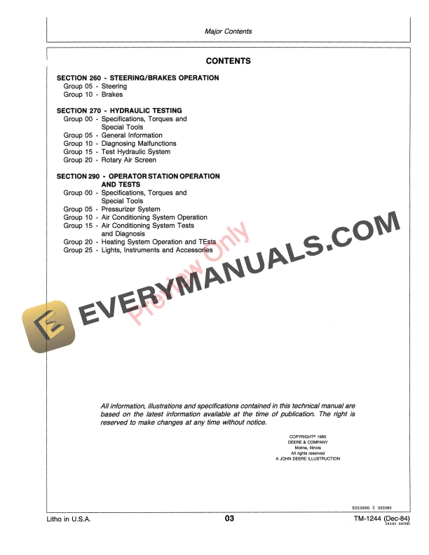 John Deere 5720 5820 Self Propelled Forage Harvesters Technical Manual TM1244 01DEC84 5
