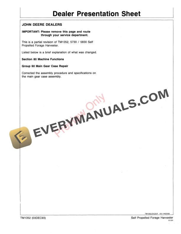 John Deere 5730 and 5830 Self Propelled Forage Harvesters Technical Manual TM1352 03DEC93 3