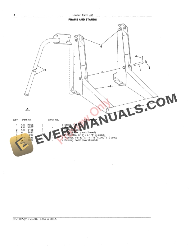 John Deere 58 Farm Loader Parts Catalog PC1267 01FEB80-4