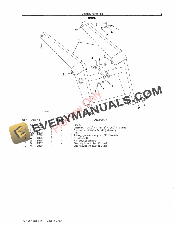 John Deere 58 Farm Loader Parts Catalog PC1267 01FEB80-5