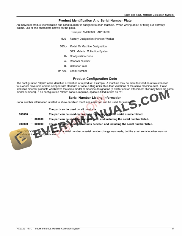 John Deere 580H AND 580L MATERIAL COLLECTION SYSTEM Parts Catalog PC9729 22AUG23-5