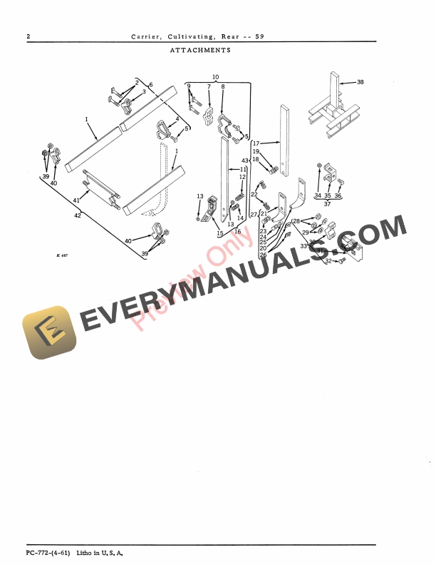 John Deere 59 Rear Carrier Cultivator Parts Catalog PC772 01APR61-4