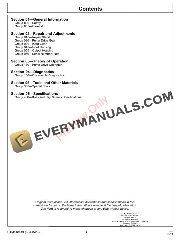 John Deere 5928RFG Pump Drive Component Technical Manual CTM148819 30JUN23 3