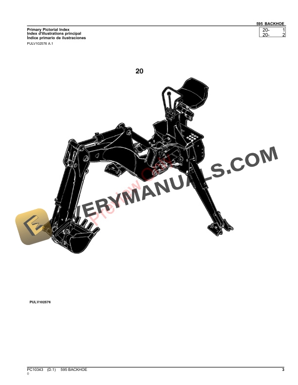 John Deere 595 BACKHOE Parts Catalog PC10343 30DEC21 3