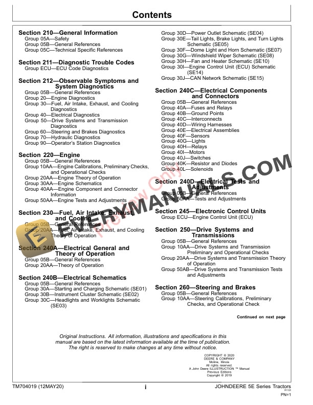 John Deere 5E 850 5E 854 5E 904 5E 954 5E Diagnostic Technical Manual TM704019 12MAY20 3