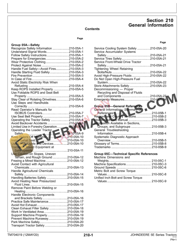 John Deere 5E 850 5E 854 5E 904 5E 954 5E Diagnostic Technical Manual TM704019 12MAY20 5
