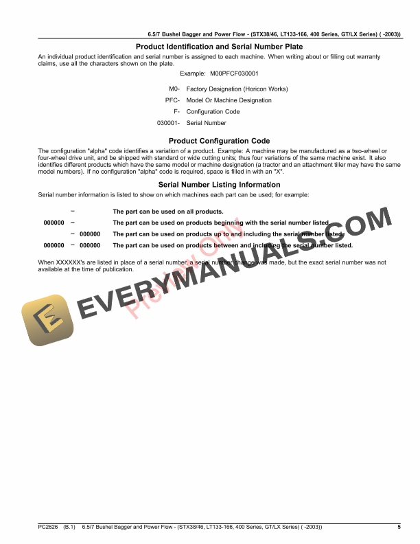 John Deere 6.57 BUSHEL BAGGER AND POWER FLOW (FOR STX3846, LT133 Parts Catalog PC2626 23NOV23 6 John Deere 6.57 BUSHEL BAGGER AND POWER FLOW (FOR STX3846, LT133 Parts Catalog PC2626 23NOV23-5