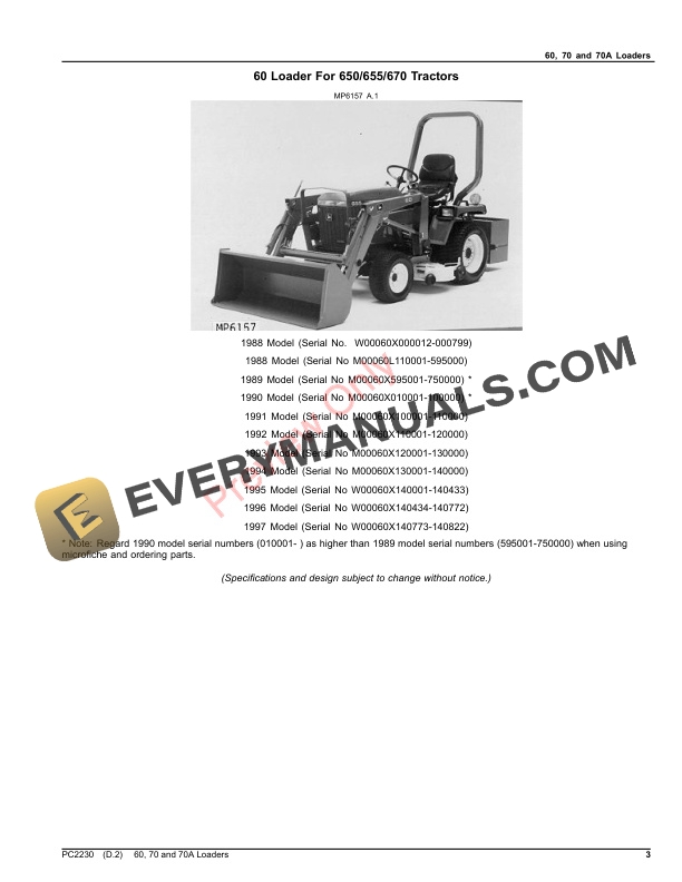 John Deere 60, 70 and 70A Loaders Parts Catalog PC2230 15FEB23-3