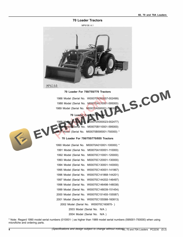 John Deere 60, 70 and 70A Loaders Parts Catalog PC2230 15FEB23-4