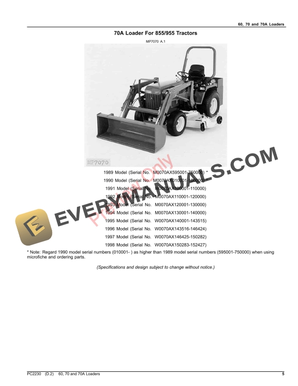 John Deere 60, 70 and 70A Loaders Parts Catalog PC2230 15FEB23-5