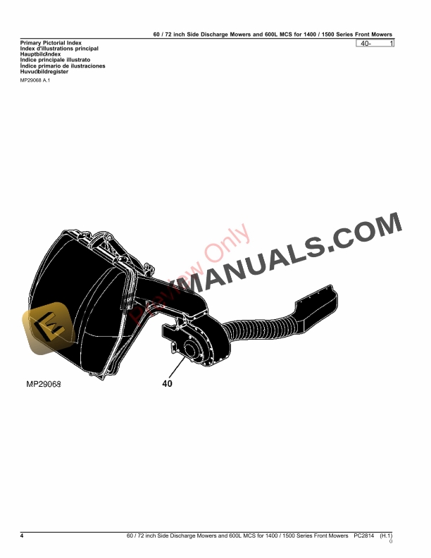John Deere 60 72 inch Side Discharge Mowers and 600L MCS for 14001500 Series Front Mowers Parts Catalog PC2814 21NOV23 5 John Deere 60 72 inch Side Discharge Mowers and 600L MCS for 14001500 Series Front Mowers Parts Catalog PC2814 21NOV23-4